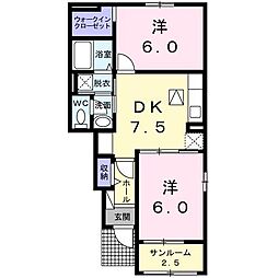 JR日豊本線 五十市駅 バス20分 管渡下車 徒歩10分の賃貸アパート 1階2DKの間取り