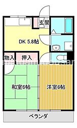 ベルハウス 2DKの間取図画像