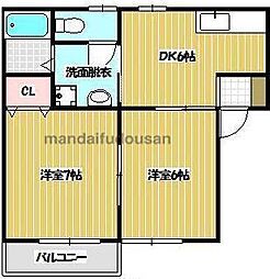 シェルブール 2DKの間取図画像