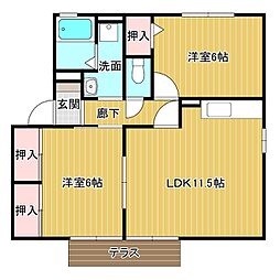 セジュール夢B 2LDKの間取図画像