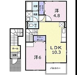 JR日豊本線 西都城駅 バス7分 東甲斐元町下車 徒歩6分の賃貸アパート 2階2LDKの間取り