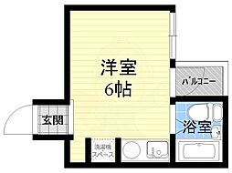 近鉄奈良線 富雄駅 徒歩5分の賃貸マンション 2階ワンルームの間取り