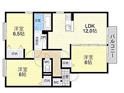 近鉄奈良線 大和西大寺駅 徒歩15分の賃貸アパート 2階3LDKの間取り