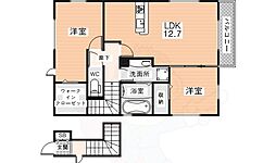 近鉄橿原線 尼ヶ辻駅 徒歩12分の賃貸アパート 2階2LDKの間取り