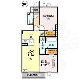 JR関西本線 法隆寺駅 徒歩26分の賃貸アパート 1階2LDKの間取り