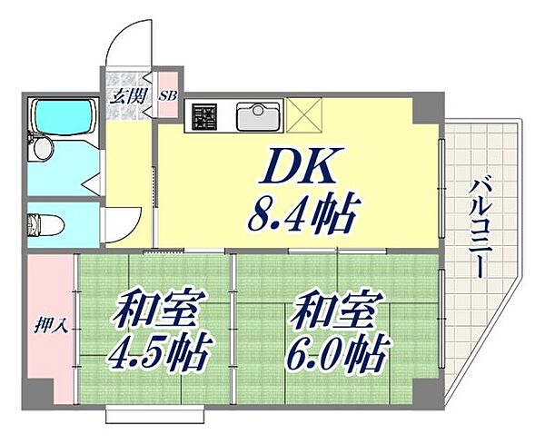 ラ・セーヌ六甲 205｜兵庫県神戸市灘区篠原南町2丁目(賃貸マンション2DK・2階・41.22㎡)の写真 その2