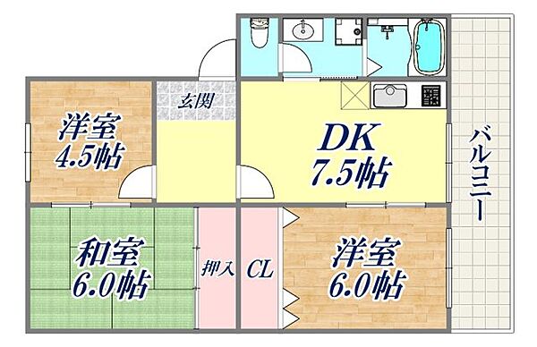 すずらん台コート ｜兵庫県神戸市北区甲栄台1丁目(賃貸マンション3DK・1階・57.19㎡)の写真 その2