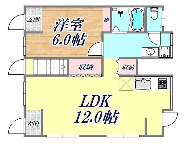 国香通アパート ｜兵庫県神戸市中央区国香通7丁目(賃貸アパート1LDK・1階・44.44㎡)の写真 その2