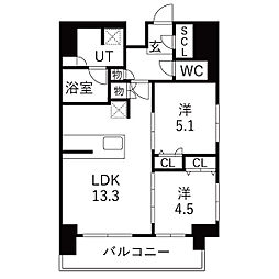 プレサンスジェネ葵 2LDKの間取図画像