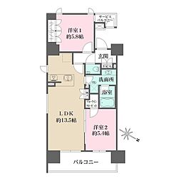 ザ・パークハビオ目黒 2LDKの間取図画像