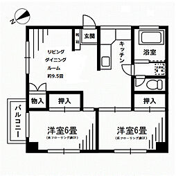 六本木ハイツ 2LDKの間取図画像
