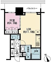 ブランズタワー芝浦 1LDKの間取図画像