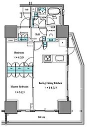 パークリュクス白金高輪 2LDKの間取図画像