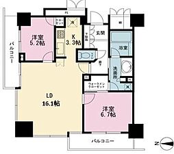 品川タワーフェイス 2LDKの間取図画像