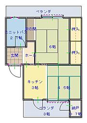 漆器団地マンション 3階2DKの間取り