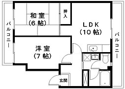 JR東海道・山陽本線 石山駅 徒歩27分の賃貸マンション 3階2LDKの間取り