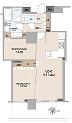 ベイサイドタワー晴海 2LDKの間取図画像