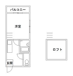ハウス土入 2階ワンルームの間取り