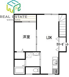 和歌山電鐵貴志川線 甘露寺前駅 徒歩4分の賃貸アパート 2階1LDKの間取り