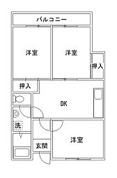JR和歌山線 岩出駅 5.6kmの賃貸マンション 4階3DKの間取り