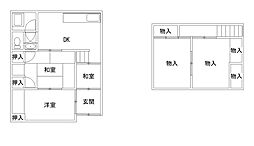 JR紀勢本線 黒江駅 徒歩23分の賃貸一戸建て 1階3DKの間取り