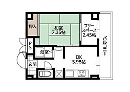 アローズパーク 2階1DKの間取り