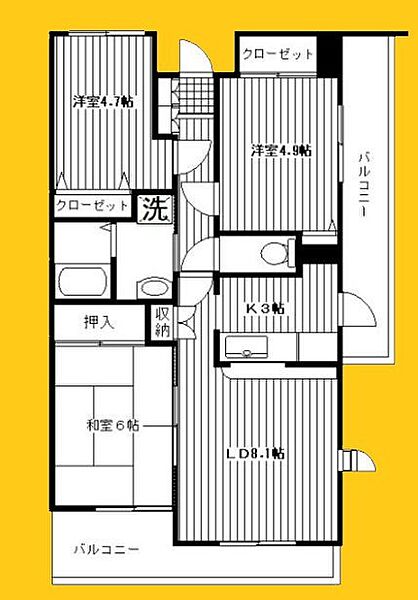 神奈川県横浜市金沢区柴町(賃貸マンション3LDK・6階・63.07㎡)の写真 その2