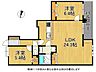 間取り：24.3帖のリビングを中心とした2LDKの間取りです静かな住宅街にたたずむ重厚感あるお家。落ち着いた色合いが素敵ですね。