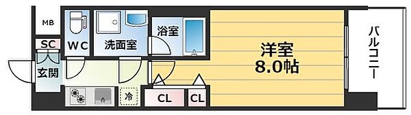 エスライズ本町東 ｜大阪府大阪市中央区常盤町1丁目(賃貸マンション1K・5階・25.52㎡)の写真 その2