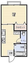 ツインプレジャー 1Kの間取図画像