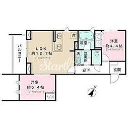 パークサイド宗峯 2階2LDKの間取り