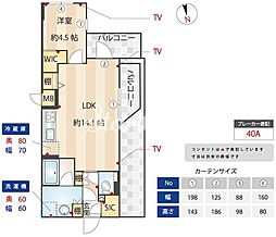 ズーム信濃町 5階1LDKの間取り