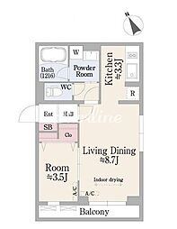 スクエア市谷河田町ヒルサイド（SQUARE市谷河田町hill 3階1LDKの間取り