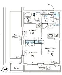 若葉ビューアパートメント 4階2LDKの間取り