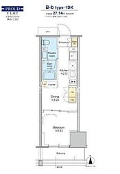 プラウドフラット四谷三丁目 1DKの間取図画像