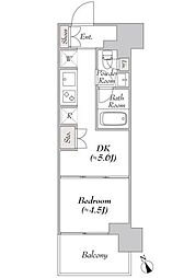 都営大江戸線 門前仲町駅 徒歩9分の賃貸マンション 12階1DKの間取り