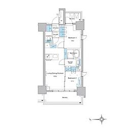東京メトロ東西線 門前仲町駅 徒歩9分の賃貸マンション 13階2LDKの間取り