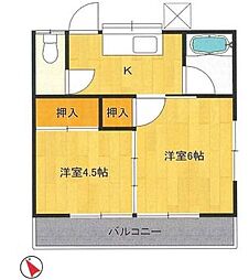 東京メトロ東西線 浦安駅 徒歩8分の賃貸アパート 2階2Kの間取り
