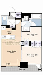 千葉都市モノレール 葭川公園駅 徒歩1分の賃貸マンション 6階2LDKの間取り