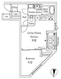 JR総武線 亀戸駅 徒歩7分の賃貸マンション 2階1LDKの間取り