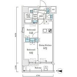 JR総武線 錦糸町駅 徒歩10分の賃貸マンション 8階2DKの間取り
