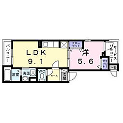 都営新宿線 篠崎駅 徒歩16分の賃貸アパート 2階1LDKの間取り