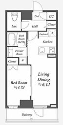 東京メトロ東西線 東陽町駅 徒歩9分の賃貸マンション 9階1LDKの間取り