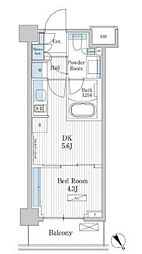 JR京葉線 越中島駅 徒歩9分の賃貸マンション 5階1DKの間取り