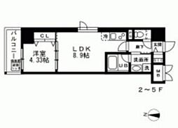 JR総武線 錦糸町駅 徒歩9分の賃貸マンション 4階1LDKの間取り
