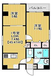 JR総武線 錦糸町駅 徒歩14分の賃貸マンション 3階2LDKの間取り