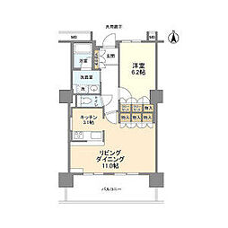 東京メトロ有楽町線 豊洲駅 徒歩1分の賃貸マンション 21階1LDKの間取り