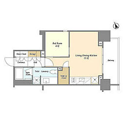 東京メトロ日比谷線 八丁堀駅 徒歩3分の賃貸マンション 9階1LDKの間取り