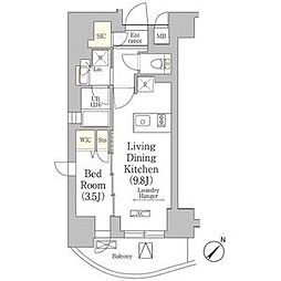 東京メトロ有楽町線 月島駅 徒歩3分の賃貸マンション 5階1LDKの間取り