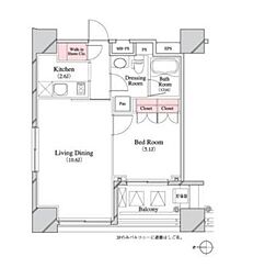 パークキューブ八丁堀 1LDKの間取図画像